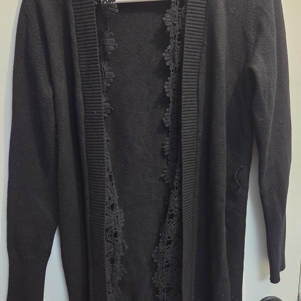 Elegant Black Women's Sweater with Lace Trim